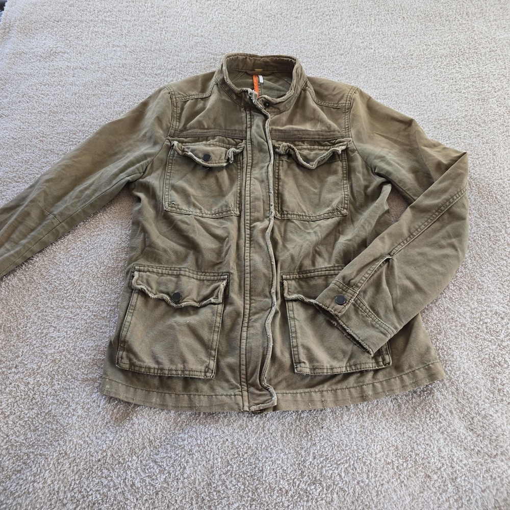 Free People Distressed Cargo Military Utility Jacket Canvas Fray Y2K Vibes Sz M